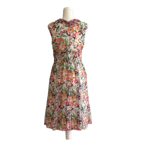 Dress Barn Dress Floral Garden Ruffled V-Neck Sleeveless Smocked Waist Size 8 - Picture 5 of 12
